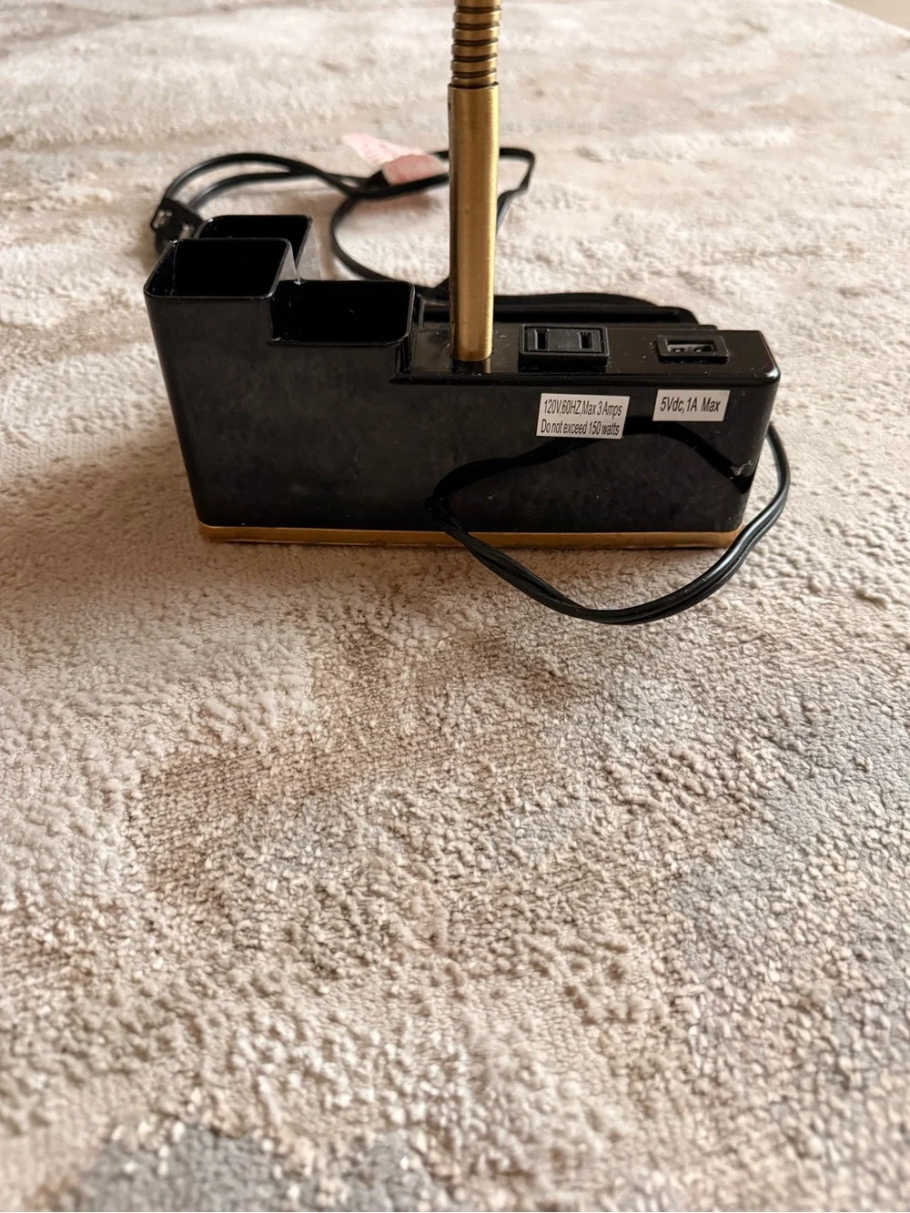 Black & Gold Desk Lamp Organizer with USB Port & Outlet